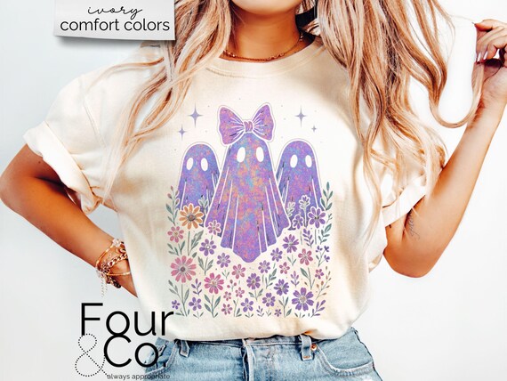 Floral Ghost Shirt, Ghost Bow Shirt, Iridescent Halloween Shirt