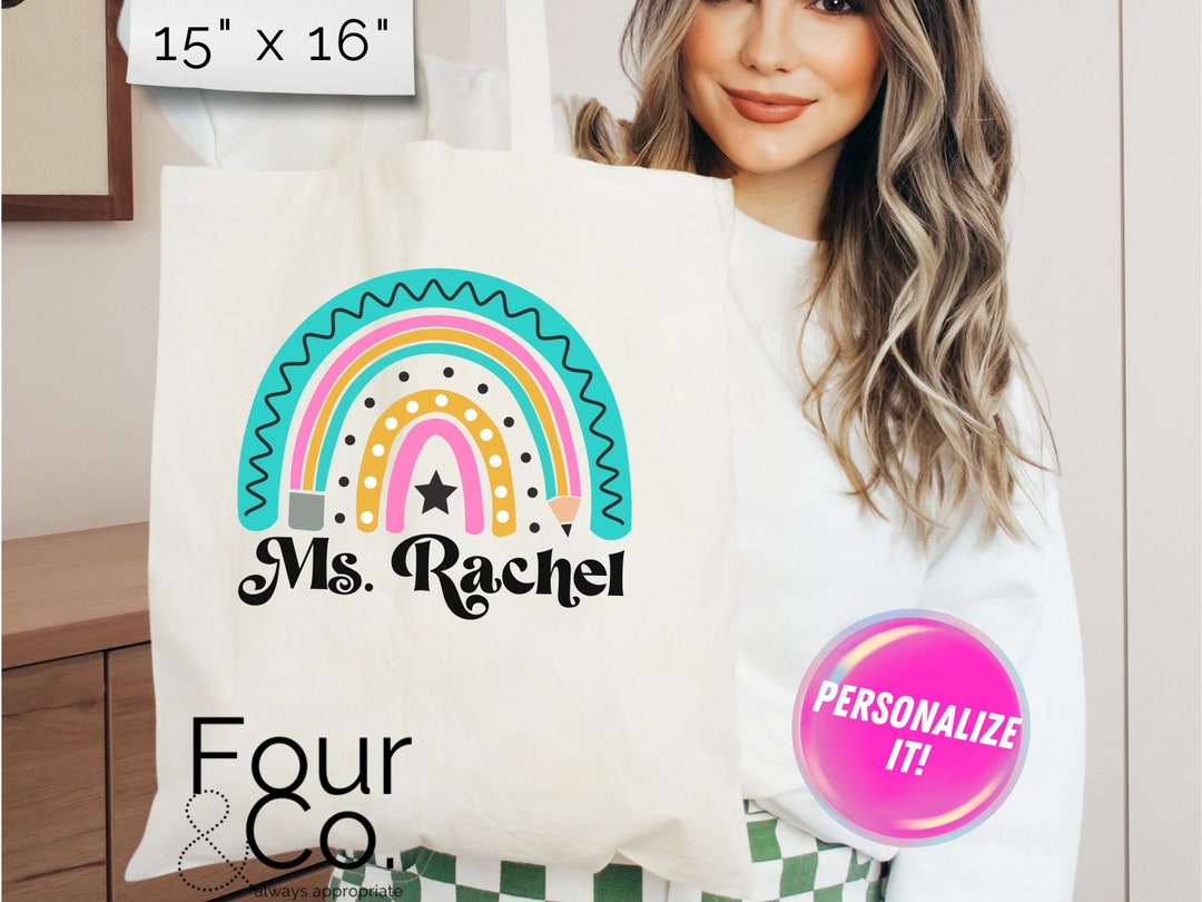 Personalized Rainbow Teacher Tote Bag, 100% Cotton Canvas - Etsy