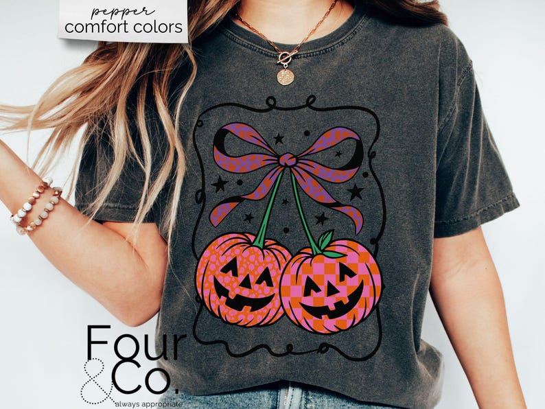 Comfort Colors® Halloween-tröja, pumpa-körsbär-tröja, kokett Halloween-tröja bild 4