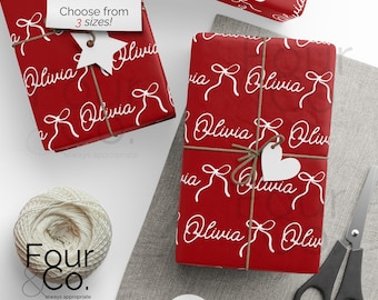 Custom Name Christmas Wrapping Paper, Personalized Wrapping Paper, Coquette Gift Wrap