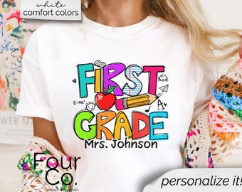Gepersonaliseerde leraarsshirt 1e leerjaar, leraarsshirt eerste leerjaar, gepersonaliseerd lerarenshirt, leraarsshirt aangepast
