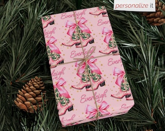Personalized Cowgirl Christmas Wrapping Paper, Pink Boots