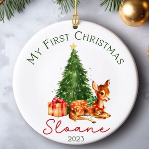 Personalized Baby&#39;s First Christmas Ornament, Keepsake Christmas Ornament, Ceramic Ornament, Baby&#39;s 1st Christmas, Bear Ornament