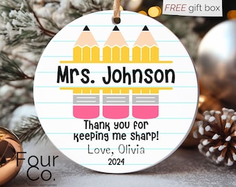 Personalized Teacher Ornament, Thank You Teacher Ornament, Teacher Christmas Ornament