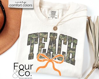 Camo Teach Shirt, Teacher Bow Shirt, Teacher Camo Shirt