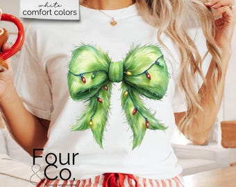 Grinchmas Bow Shirt, Coquette Green Bow Shirt, Coquette Grinchmas Shirt