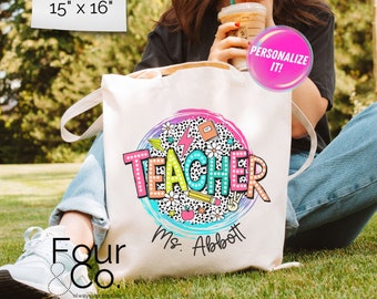 Personalized Teacher Tote Bag, 100% Cotton Canvas