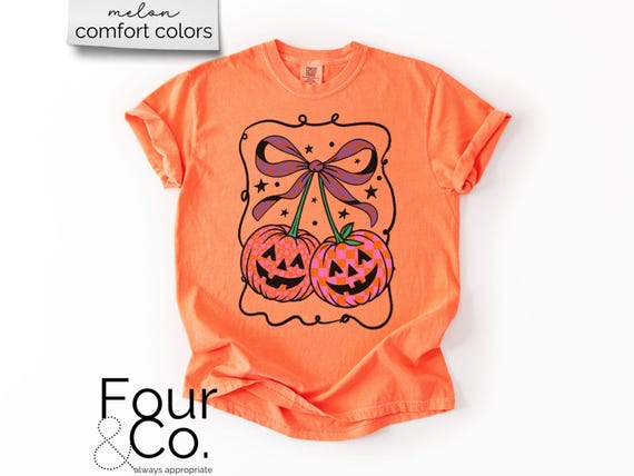 Comfort Colors® Halloween Shirt, Pumpkin Cherries Shirt, Coquette Halloween Shirt