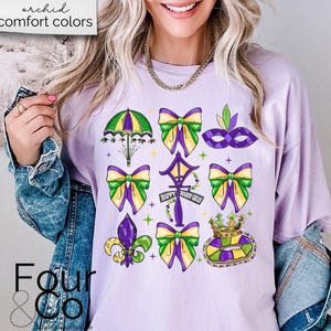 Camicia Mardi Gras, Felpa con fiocco Mardi Gras, Coquette Mardi Gras