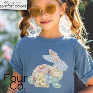 Girls Patchwork Bunny Shirt, Comfort Colors Easter Tee