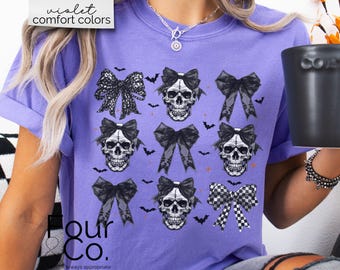 Halloween Skull Bow Comfort Colors Shirt