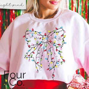 Christmas Light Bow Sweatshirt, Coquette Bow Sweatshirt
