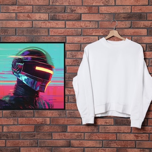 Daft Punk-Inspired Portrait Art Print, Daft Punk Poster, Neon Helmet Digital Print, Gaming Room Decor, Helmet Inspired Prints