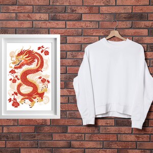 New Year Of The Dragon 2024 , Oriental Chinese Dragon , Digital Print Chinese Lunar New Year, Minimalist Printable Digital Painting
