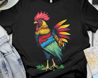 Colorful Rooster Graphic T-Shirt: Farmhouse Bird Art Tee