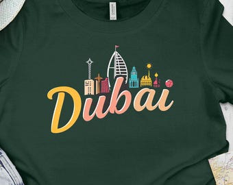 Dubai City Skyline T-Shirt: Colorful Landmarks Souvenir Tee
