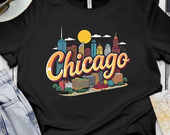 Chicago Skyline Graphic Tee: Windy City Souvenir Shirt