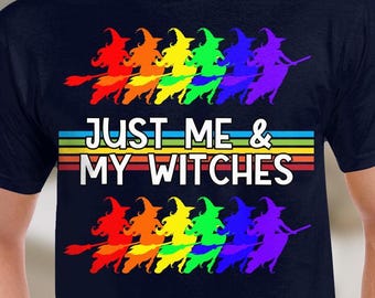 Funny Halloween Pride Shirt-Unisex-Just Me And My Witches T-Shirt, LGBT Pride Month, Funny Gay Shirt, Pride Tees, Halloween Shirt