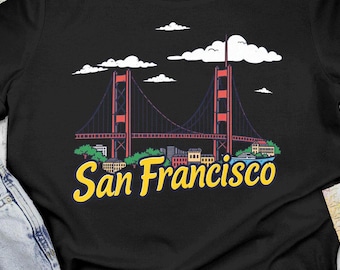 San Francisco Graphic T-Shirt, Golden Gate Bridge Tee, California City Skyline Shirt, SF Bridge Design, Vintage Style Graphic Tee