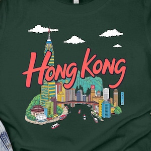 Hong Kong skyline graphic tee, vibrant cityscape design, casual and trendy shirt, urban streetwear, perfect gift for travelers