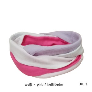 Écharpe à boucle en mousseline pour enfants, 3 couleurs, écharpe à boucle pour filles weiß/pink-hellflied