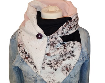 Unique triangular scarf muslin scarf / scarf with button 4 colors reversible muslin scarf glitter flowers