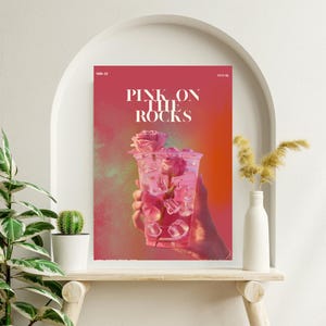 Pink on the Rocks Wall Art – Aesthetic Feminine Cocktail Print | Digital Download | Modern Printable Art for Bar Cart, Gallery Wall, or Gift