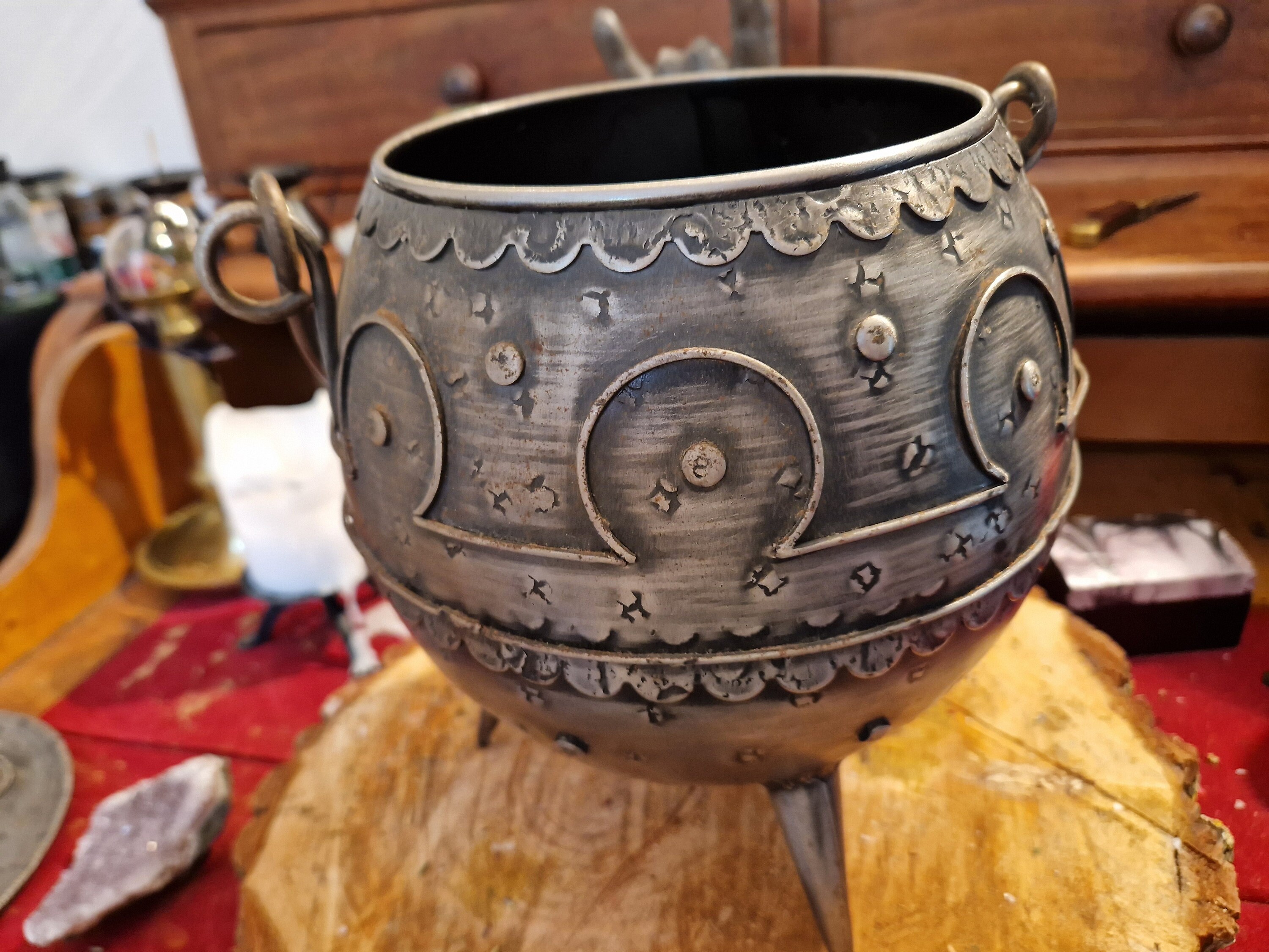 Large Cast Iron Witch Cauldron With Omega Symbol With Tripods, Ritual