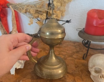 Incensário vintage em latão com cruz vazada, 18 cm | Grãos de resina, carvão | Gabinete de curiosidades | Antiguidades e Curiosidades