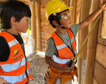 Custom Kids Construction Costume: Handmade Construction Set with Real Hard Hat, Tool Belt, Vest, Halloween, Birthday, Holiday, Montessori