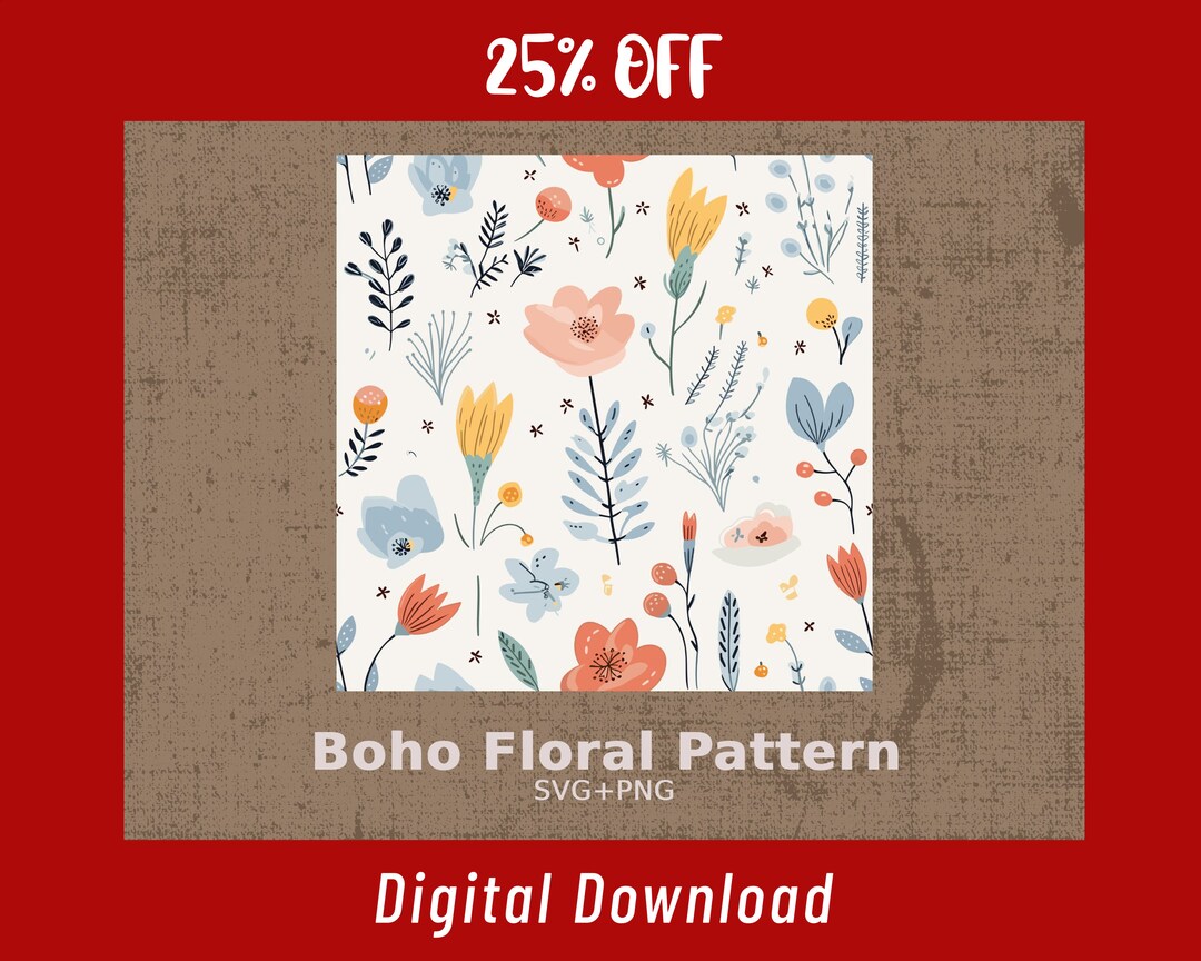 Boho Floral Seamless Pattern Digital Download, Boho Decor Wallpaper ...
