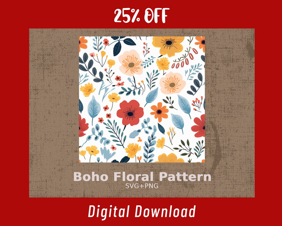 Boho Floral Seamless Pattern Digital Download, Boho Decor Wallpaper ...