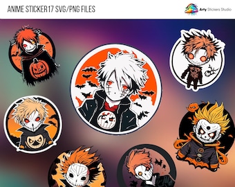 Anime, Halloween, PNG SVG stickers, PNG stickers set, printable stickers, anime universe stickers, sticker download, print & cut, digital