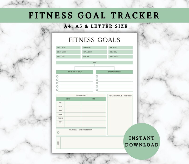 Fitness Goal Tracker Printable Weight Loss Tracker Health Goals Habit