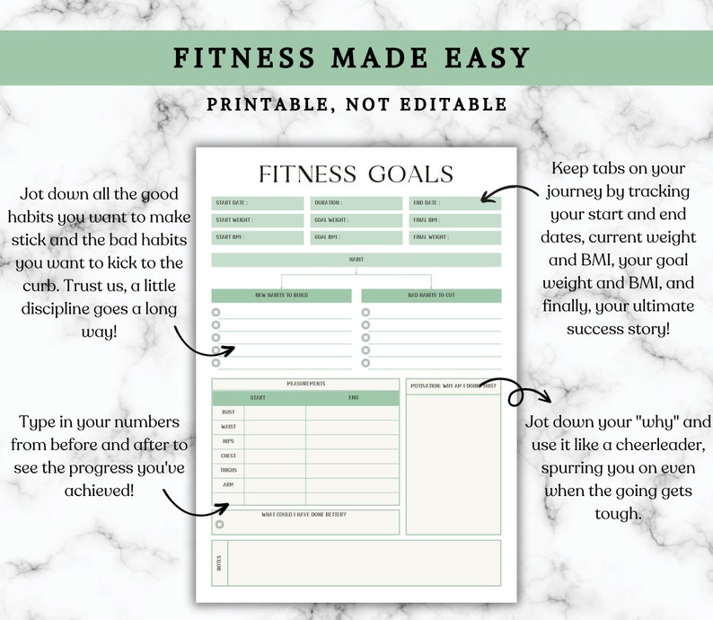 Fitness Goal Tracker Printable Weight Loss Tracker Health Goals Habit