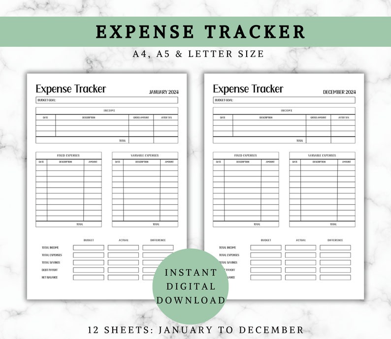 2024 Expense Tracker Printable Budget Planner Monthly Etsy