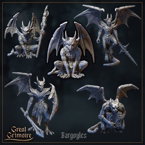 35mm Gargoyles - 5 styles - Cursed in Stone Series - by Great Grimoire Tabletop D&D Fantasy Resin Printed