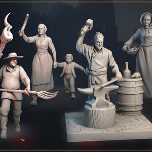 35mm Villagers  and Vengeful Crowd Pack by Great Grimoire Tabletop D&D Fantasy Resin Printed