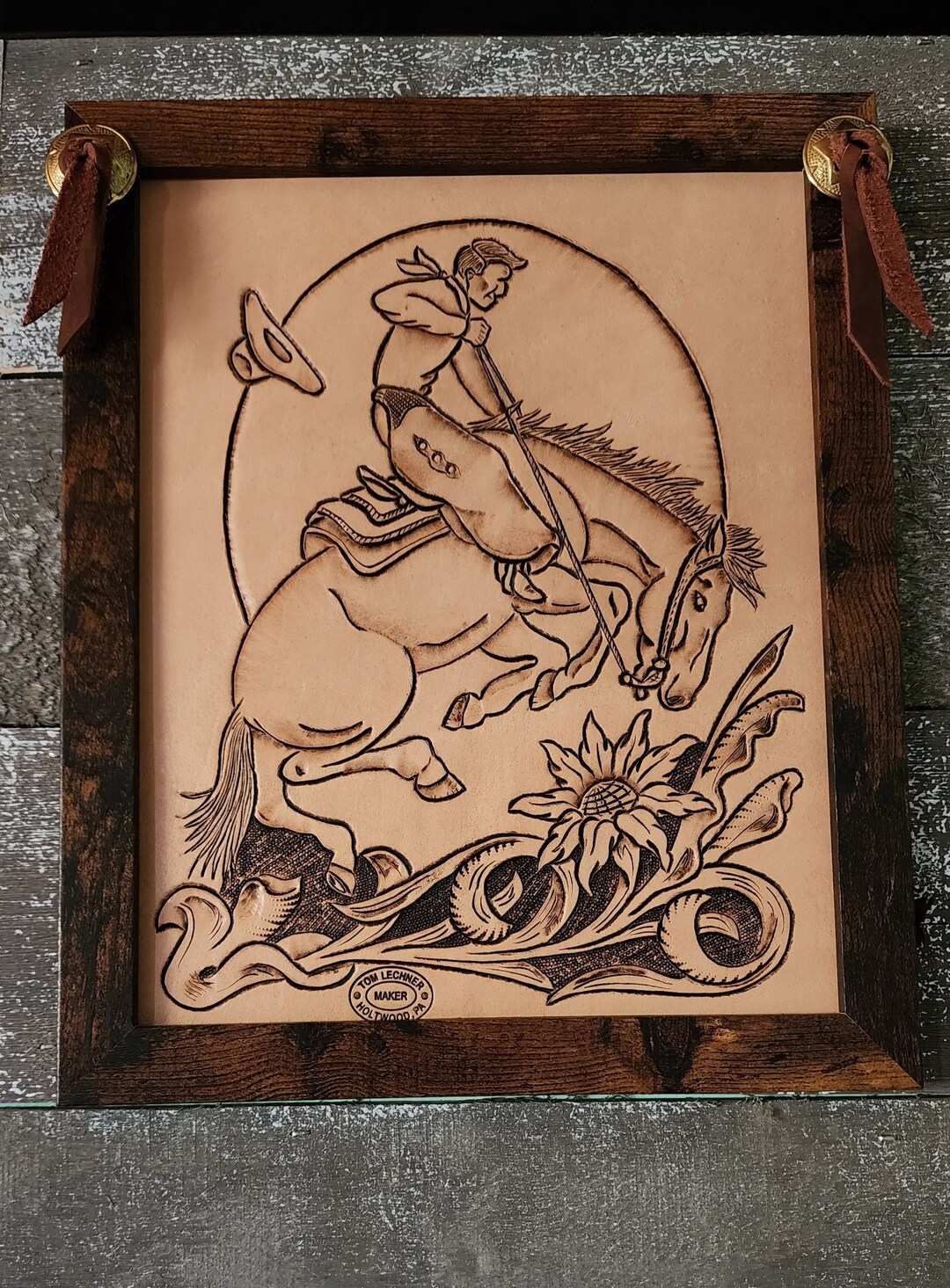 Hand Tooled Leather Art in Western Style Frame Etsy