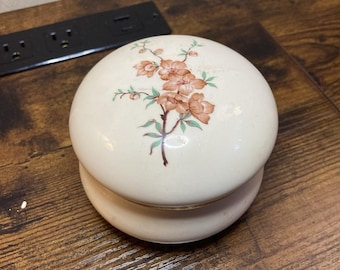 Vintage Limoges Style Hand Painted Floral Trinket Box Round Lidded Jar