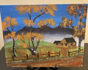 Malowanie wiejskiej sztuki ludowej Appalachian Pigeon Forge Tennessee Cabin 10,5x13,5 Jesień