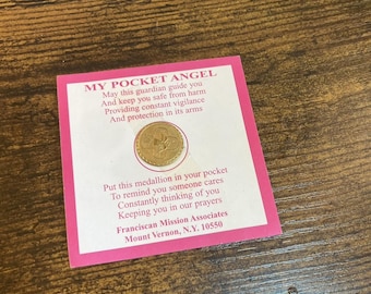 My Pocket Angel Medallion Coin Franciscan Mission Associates Vtg Catholic Medal
