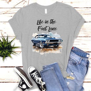 Muscle Car Unisex Tee, Birthday Gift, Vintage TShirt, Retro Shirts, Christmas Gift, Life in the Fast Lane, Dodge Challenger T-Shirt