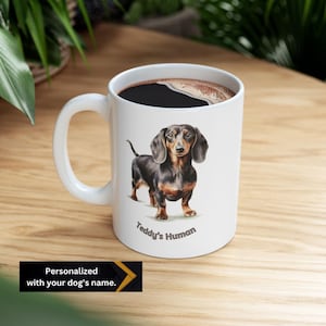 Dachshund Mug, Personalized Dog Gift, Custom Christmas Present, Dog Lover Coffee Cup, Dog Mom Dad, Pet Owner Tea Mug, Doggy Décor