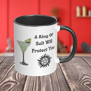 A Ring Of Salt Will Protect You Supernatural Themed Coffee Mug, Supernatural Coffee Cup, Supernatural Fan Gift, Sam & Dean Winchester Merch