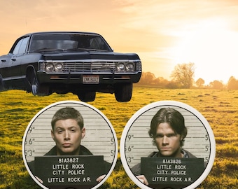 Posavasos Supernatural para coche: Sam y Dean Winchester, Folsom Prison Blues (juego de 2)