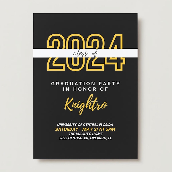 University of Central Florida Graduation Invite I UCF Graduation Invitation I Black I Editable Template I Instant Download I Canva