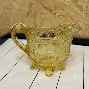 Vintage Indiana Glass Tiara Yellow Mist Sweet Pear Creamer