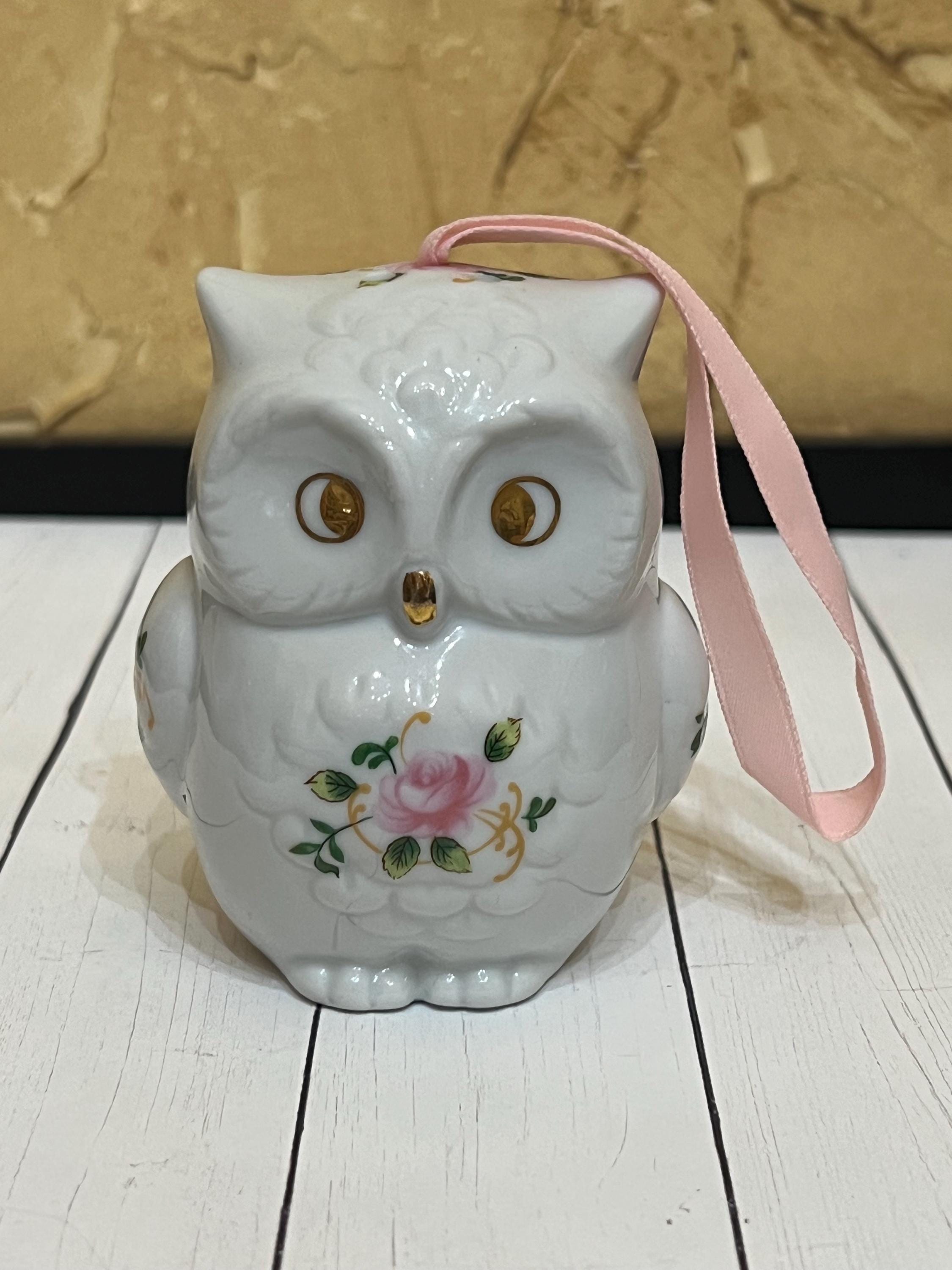 Porcelain Owl Aroma Diffuser Japan Pink Roses Gold Accents