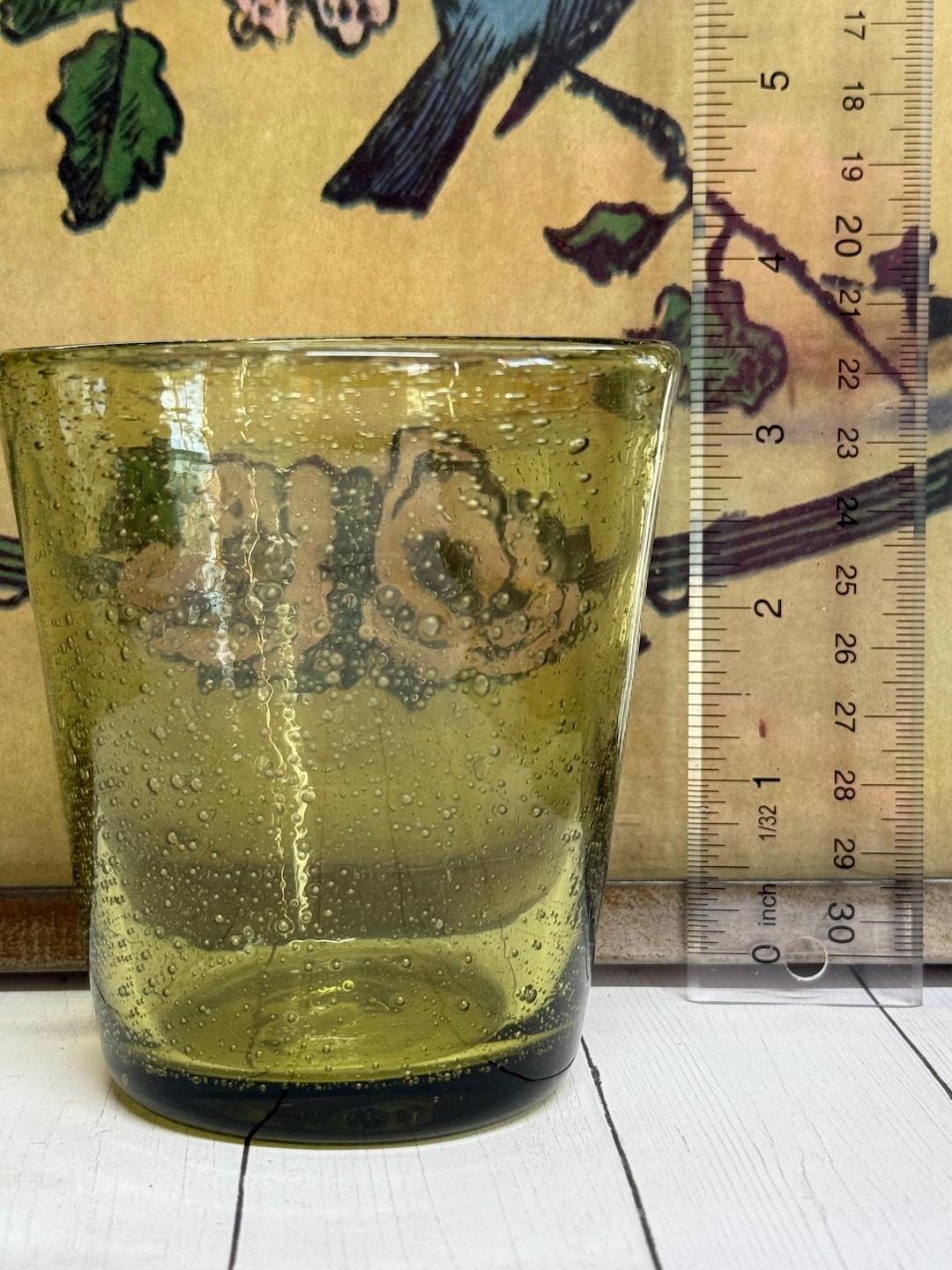 Vintage Bubbles Hand Blown Green Ambered Glass - Etsy